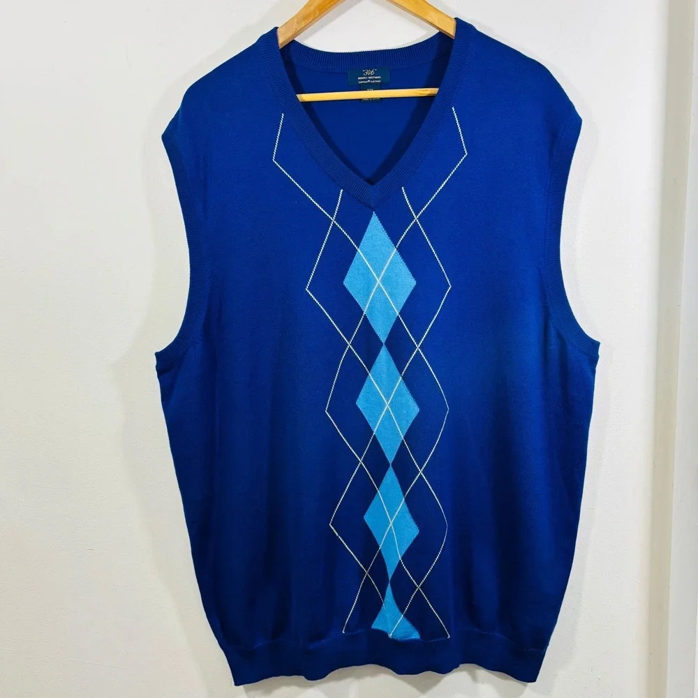 Brooks‎ Brothers 346 Sweater Vest Mens Blue Argyle Diamond Supima Cotton XXL